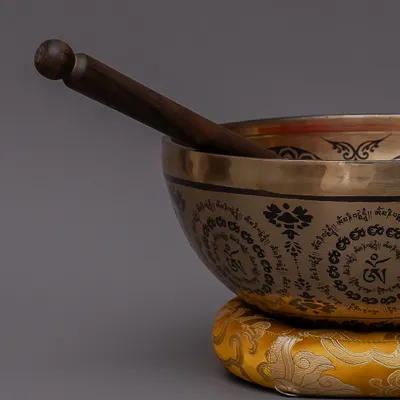 FINE EATCHING SINGING BOWL | Boudha Stupa Thanka
