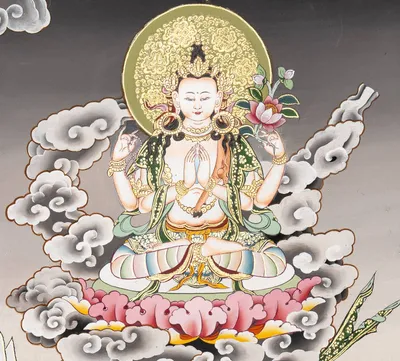 THE THREE ROOTS THANGKA PAINTING | Boudha Stupa Thanka