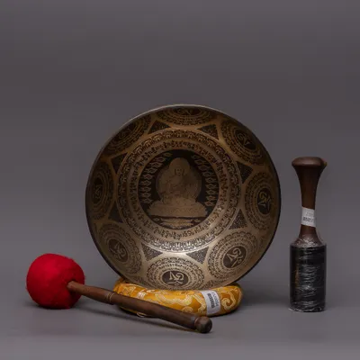 FINE EATCHING SINGING BOWL | Boudha Stupa Thanka