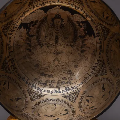 FINE EATCHING SINGING BOWL | Boudha Stupa Thanka
